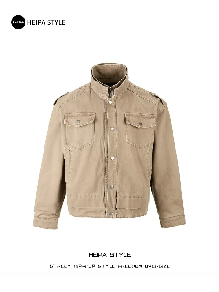 

Retro Thiened Cotton Blend Barn Sle Jaet ort Design Sense Turn-down Collar Men's Cotton Clothing American Sle Coat