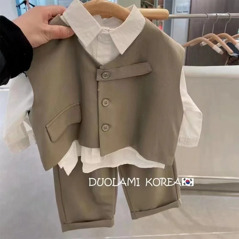 

Boy's Autumn Suit 2024 New Style Of Uppishai Children's Autumn Suit for Boy Baby Handsome Casual Suit Vest Three-piece Set