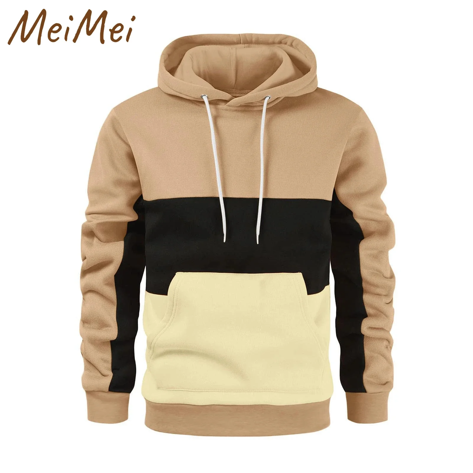 Personality Fashion Stitching Hoodie Men's Autumn and Winter Color Matching Sweater Youth Popular Warm Striped Sweatshirt