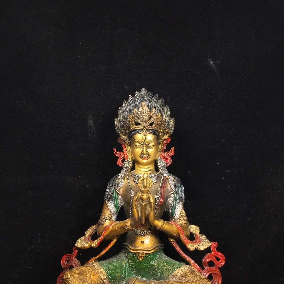 Bronze Painted Puma Vajrayana Sitting Buddha Lotus Terrace Worship Hall