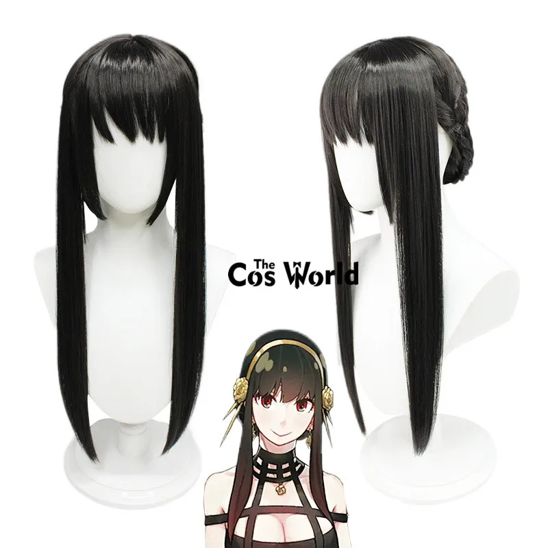 

SPY×FAMILY Yor Forger 60cm Long Straight Anime Cosplay Wigs Fiber Heat Resistant Synthetic Hair + Wig Cap