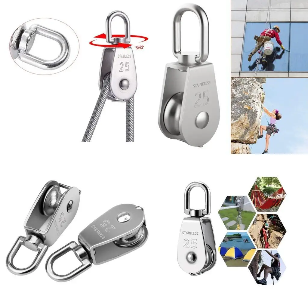 

652F 2Pcs Multipurpose Stainless Steel M25 Single Pulley Block Wire Rope Hanging Wire Towing Wheel Equipment for Industrial