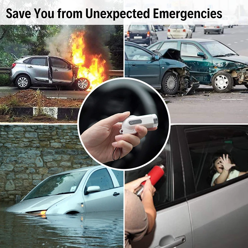 ترقية مطرقة السلامة لسيارة مفتاح سلسلة سكين إنقاذ الحياة مقعد قاطع أحزمة كسر زجاج النافذة الجانبية 2025 تصميم جديد