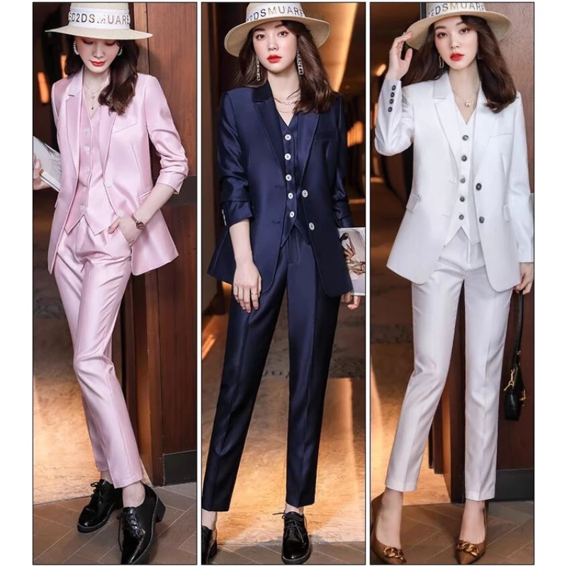 

(Blazer+vest+pants) High end Korean women's suit set, solid color women suit, office women's suit, women's wedding suit set