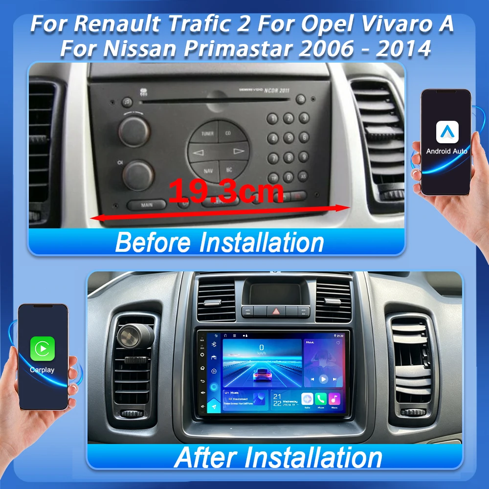 Android 16 For Renault Trafic 2 For Opel Vivaro A For Nissan Primastar 2006 - 2014 Car Radio Navigation GPS Carplay No 2din QLED
