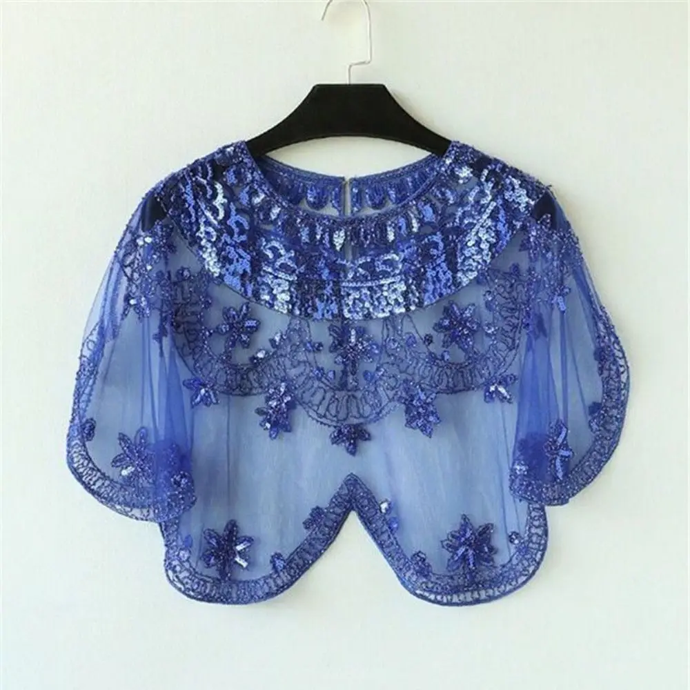 شبكة الدانتيل الكتف غزل شفاف الترتر أوشحة الزفاف شال التطريز زهرة فستان ديكور مساء الرؤوس الزفاف #4