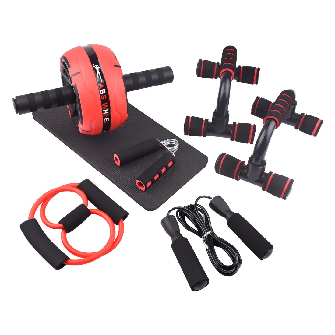 

7-Piece Home Fitness Set ABS Abdominal Wheel+Push-Up Stand+Grip Strengthener