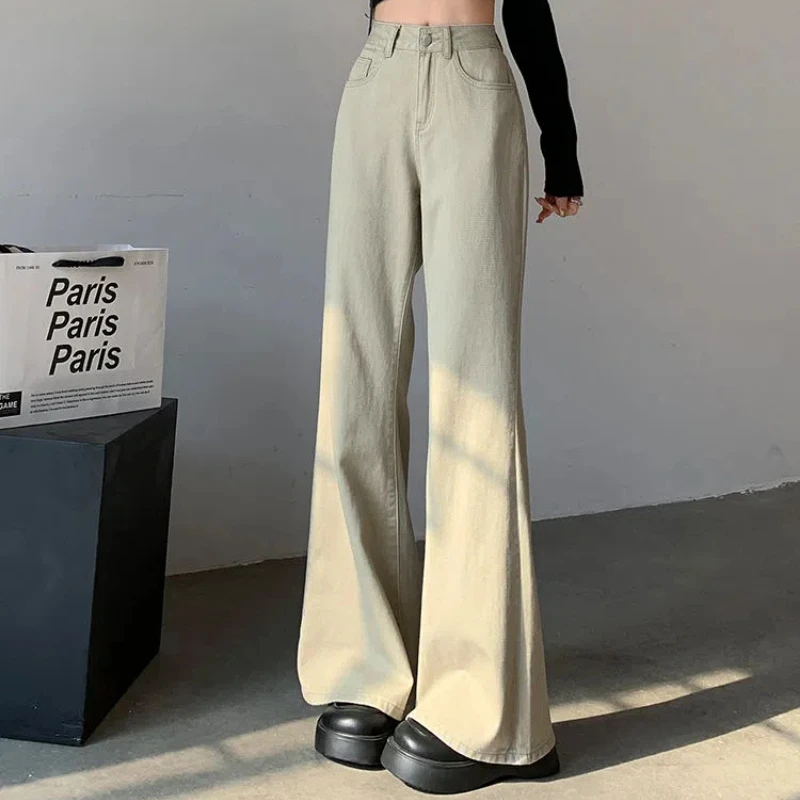 

Spring Autumn New Fashion High Waist Solid Color Pocket Button Women's Clothing Loose Casual Korean All-match Bell Bottoms Pants