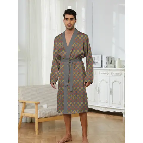 Summer men's nightgown ice silk pajamas long-sleeved bathrobe tied thin home clothes short-sleeved new style all seasons