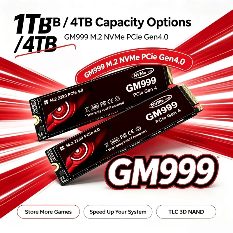New GM999 PCIe Gen4.0 x4 NVMe M.2 SSD, 500GB 1TB 2TB 4TB 3500MB/s M2 2280 Solid State Drive for PC Laptop Upgrade