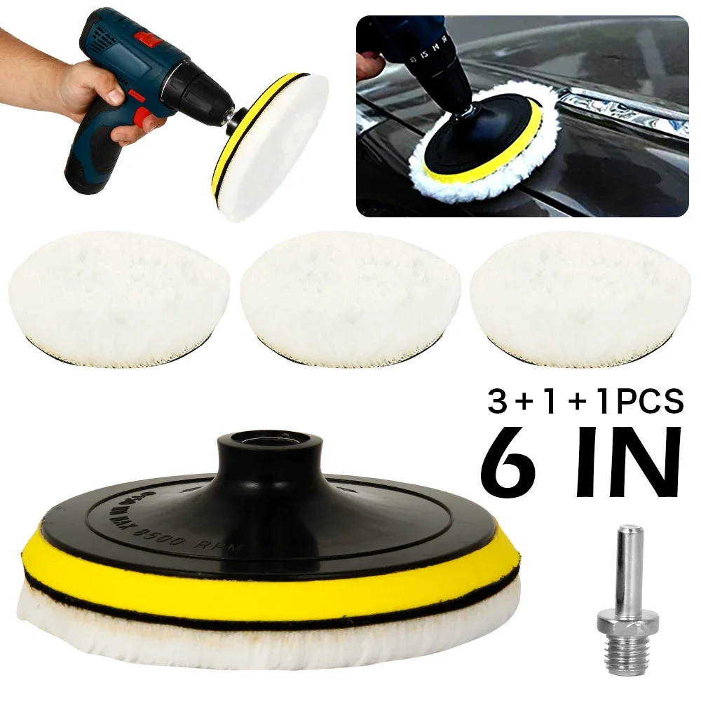 

5Pcs Car Polishing Pads 6In Wool Buffing Pads Automobile Buffer Polisher Bonnet Pads Car Accessories for Car Furniture Sanding