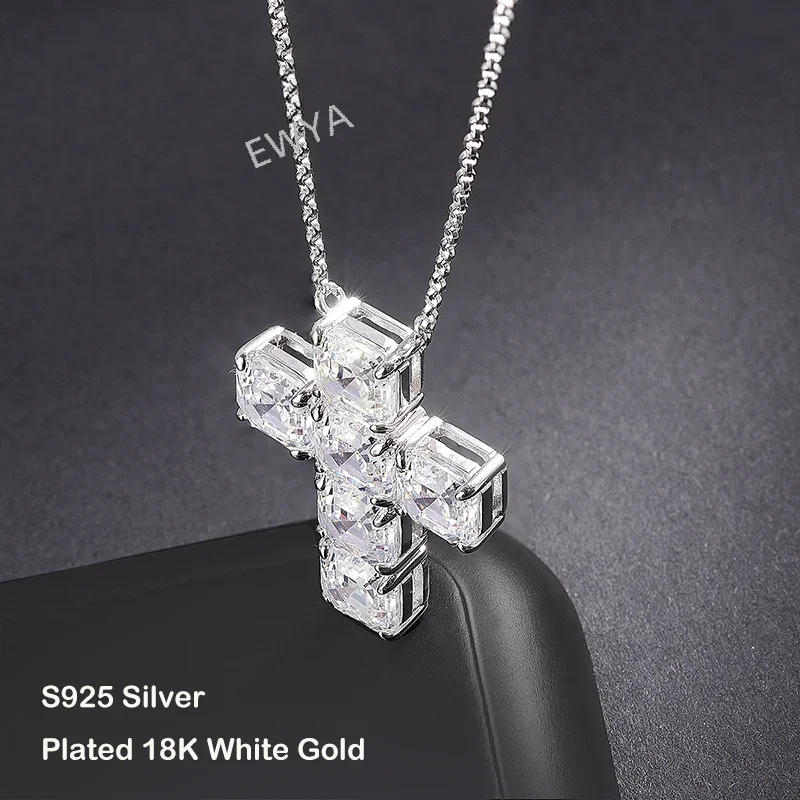 Ewya Luxe 12Cttw Volledige 7*7Mm Asscher Gesneden D Kleur Moissanite Hanger Ketting Voor Vrouwen S925 Zilver Pass Diamant Test Nek Ketting