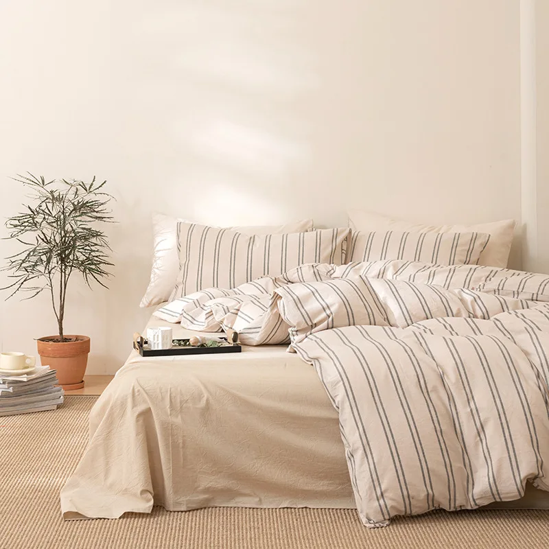 

Yarn-dyed Washed Cotton 4-piece Duvet Cover Set King Bedding Set King Size Duvet Cover Duvet Cover Queen Size Japan Style Cotton