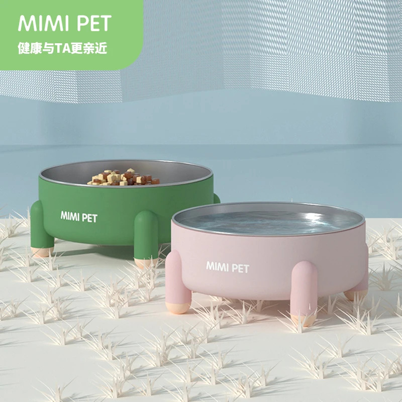 Mimipet Dog Bowl 304 Stainless Steel Cat Bowl Large Diameter Neck Guard Anti-Tip Anti-Black Chin Water Bowl Cat Food Bowl