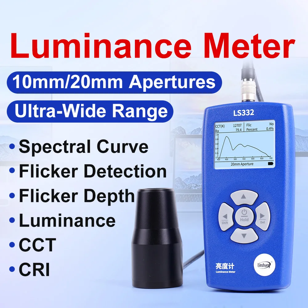 LS332 Luminance Meter Spectrometer Brightness Flicker Frequency CCT CRI Analyzer for LCD Screen Lamp Measurement
