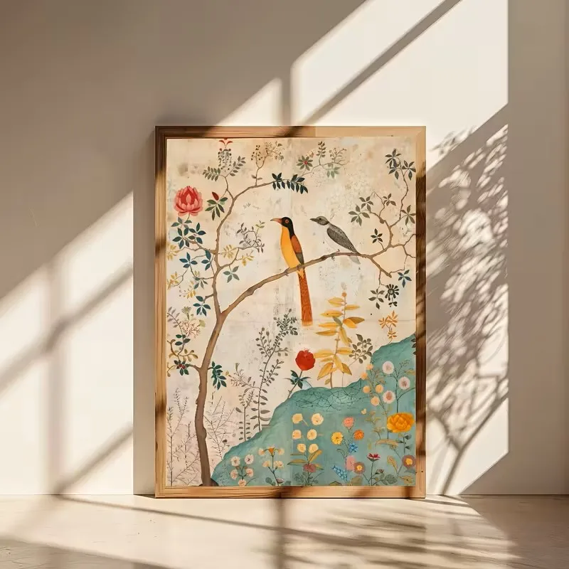 Persian Art Posters with Bird Flowers Retro Bohemian Canvas Living Room Bedroom Bathroom, Office, Corridor Kitchen Decoration