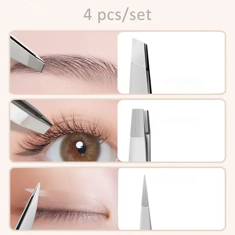 Ouriner Eyebrow Tweezers Set 4 Pcs Stainless Steel Eyebrow Forceps Professional Beauty Tool Set For Facial Hair Inward Growing