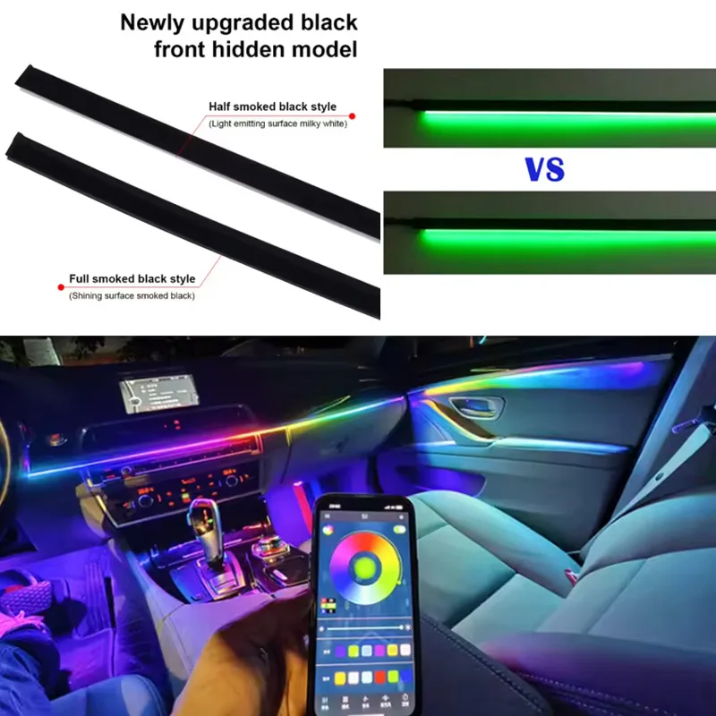 18/22 in 1 Auto Luce ambientale nascosta Neon Symphony RGB Arcobaleno Retroilluminazione Fumo Nero opaco Acrilico Ambientale Lampada opaca 12V Doppia zona