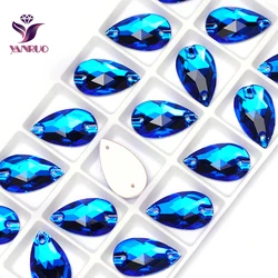 YANRUO 3230 Drop Capri Blue Stones and Crystals Rhinestones Sew on Garment Dress Diamond Set