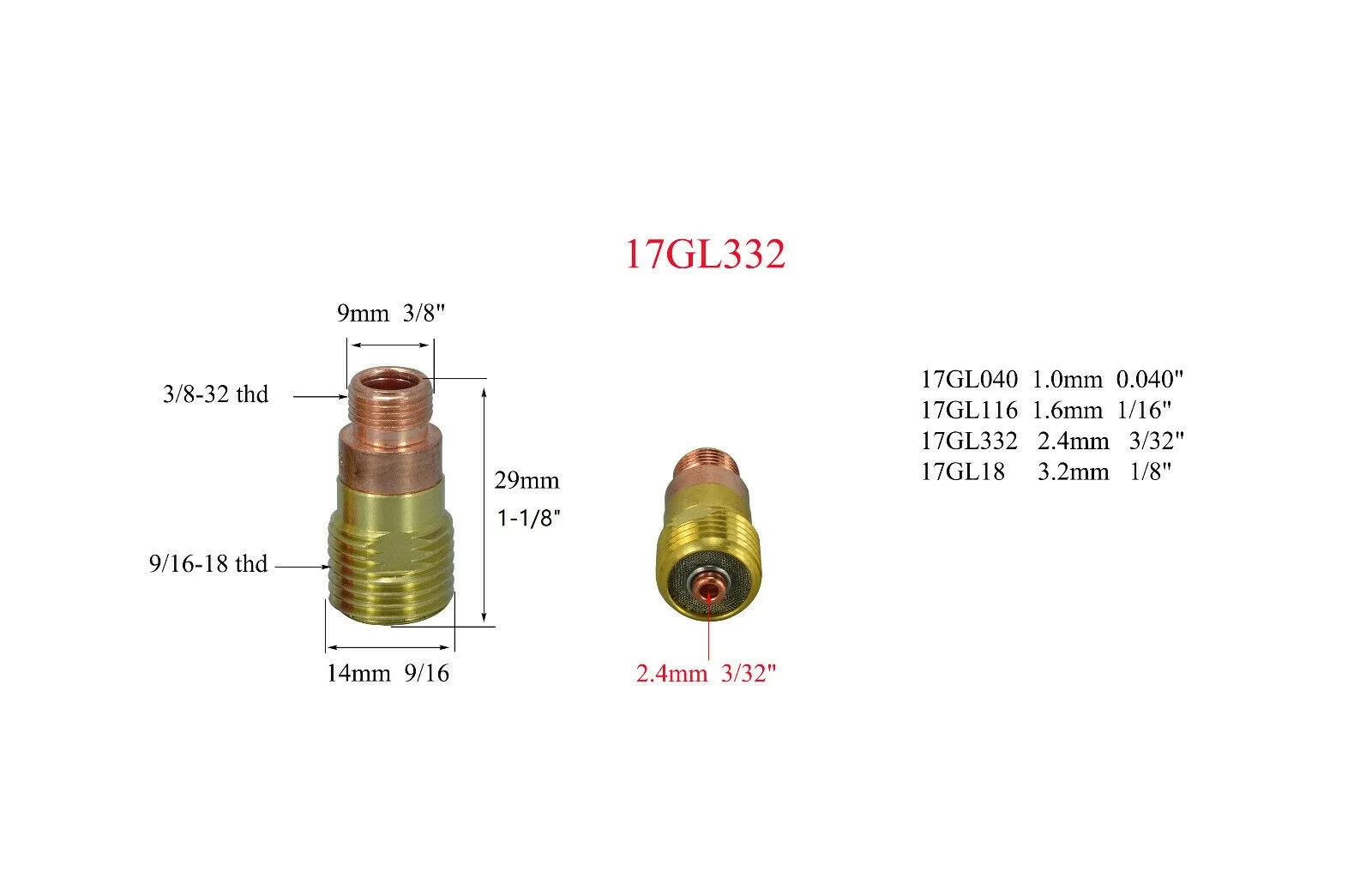 Imagem -02 - Acessórios para Ferramentas Tig Gás Lens 17gl332 10n24s 32 & Tig Collet Kit db sr wp 17 18 26 Alta Qualidade 20 Peças