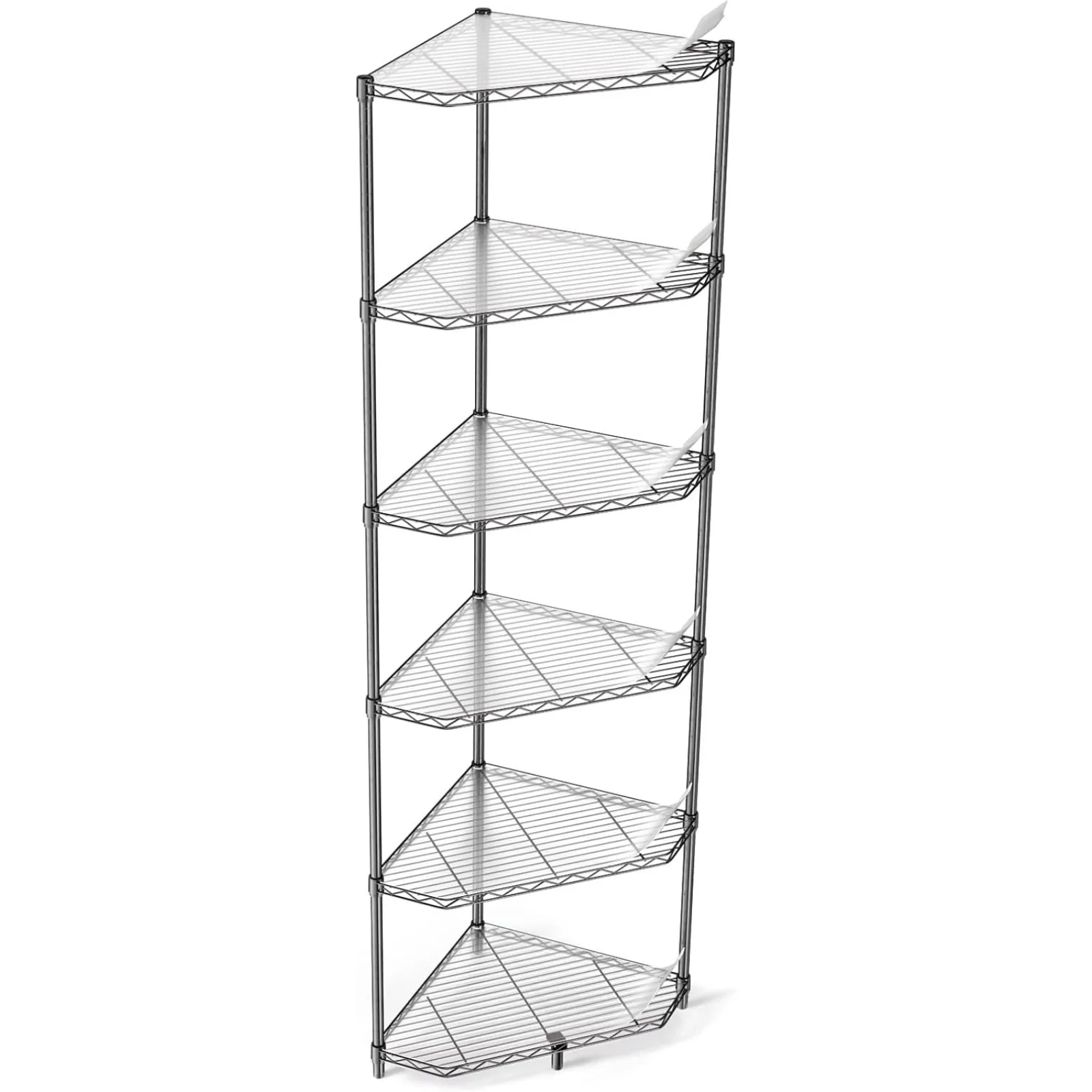 

US 6 Tier NSF Metal Shelf Pentagonal Corner Wire Shelving Unit, 600lbs Capacity Heavy Duty Adjustable Storage Rack with Shelf