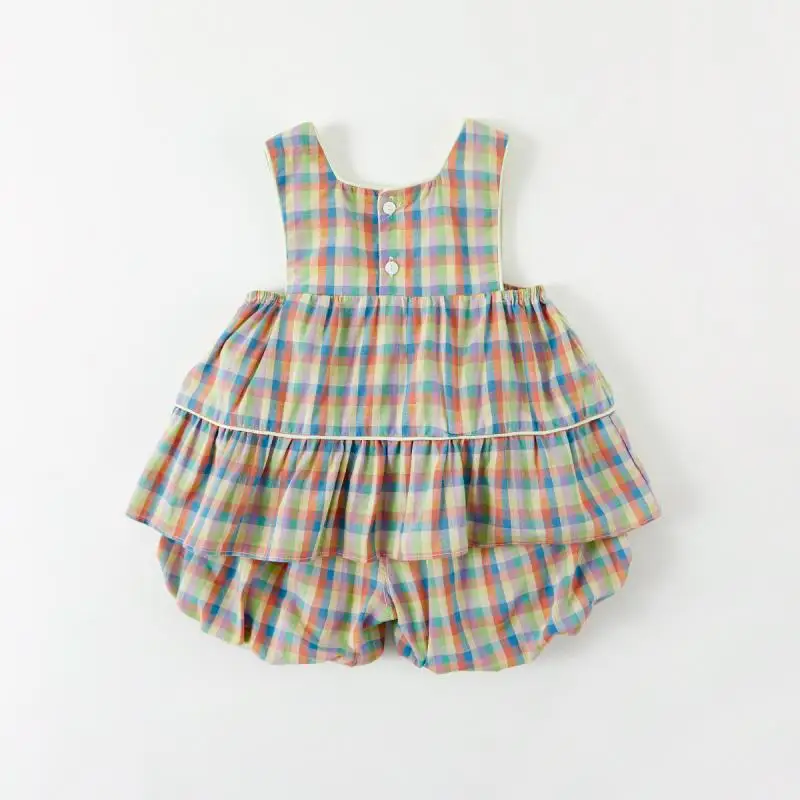 2024 Summer New Baby Girls Set Sleeveless Tops Fashion Shorts Newborn Two Piece Sets Multicolor Plaid Children's Cute Outfits