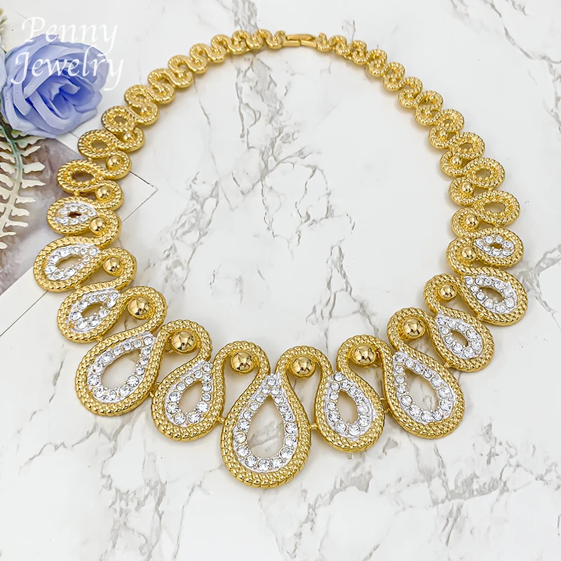 مجموعة مجوهرات فاخرة مطلية بالذهب عيار 18 قيراط في دبي وقلادة على شكل قطرة الماء وأقراط متدلية وسوار وخاتم هدايا حفلات الزفاف الأفريقية #2