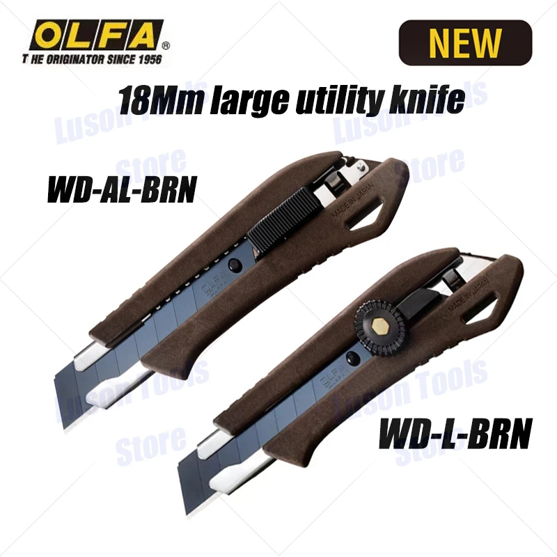 Novo produto OLFA WD-L-BRN/WD-AL-BRN faca utilitária multifuncional 18mm faca de corte resistente com trava de botão antiderrapante e à prova de