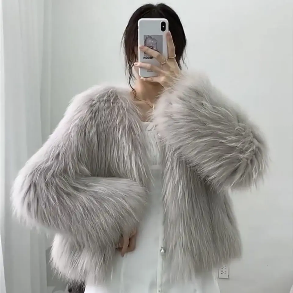 2024 Winter Women Fashion Faux Fur Coat Luxury Elegant Fluffy  Jackets Outerwear  Fuzzy Solid  Overcoat T837