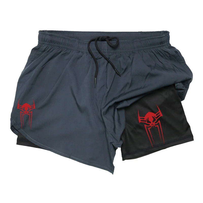 Spider Print 2 in 1 Performance Shorts für Männer Gym Workout Laufen Sommer atmungsaktive schnell trocknende Sports horts mit Taschen