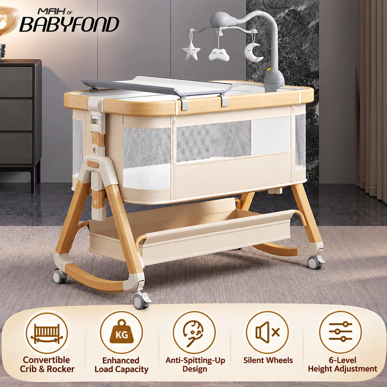 Crib Newborn Cradle Bed Splicing Queen Bed Removable Portable 2-in-1 Foldable Multifunctional BB Bed