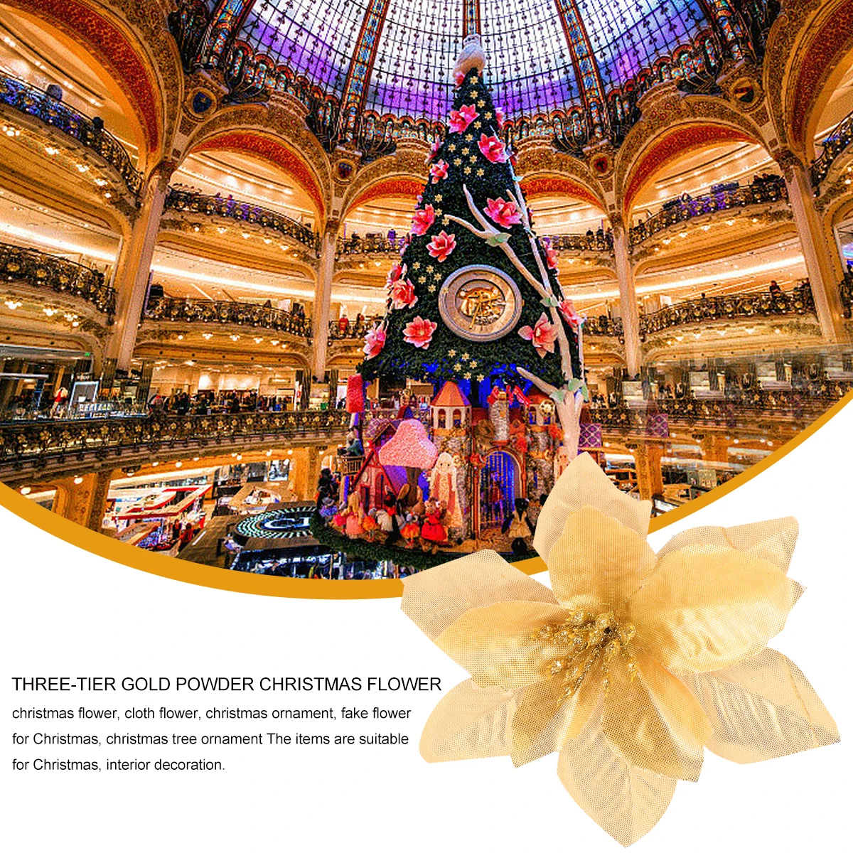 

24 Pcs Christmas Flower Decoration Three Layers Artificial Cloth Ornament for Party Tree Fake Flowers