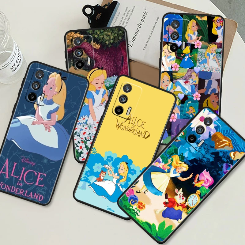 Alice in Wonderland Black Phone Case For OPPO Realme 10 C2 3 11 20 21 31 30 33 35 55 X2 GT Pro Plus Master Funda Shell Cover