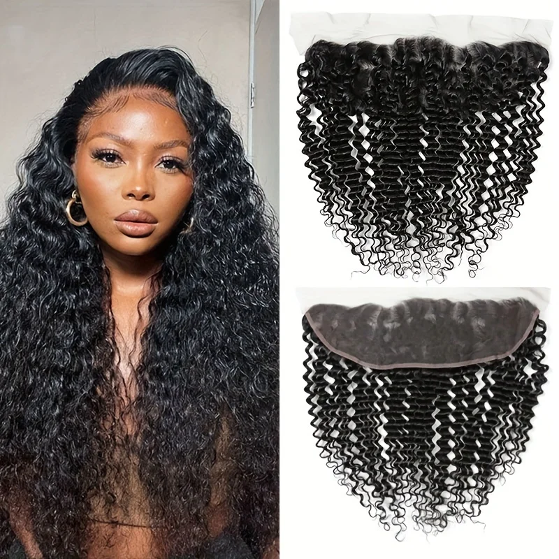 13x4 Deep Wave Transparent Lace Frontal 14-22inch Frontal Natural Color Remy Hair Extensions Brazilian Hair Human Hair Closure