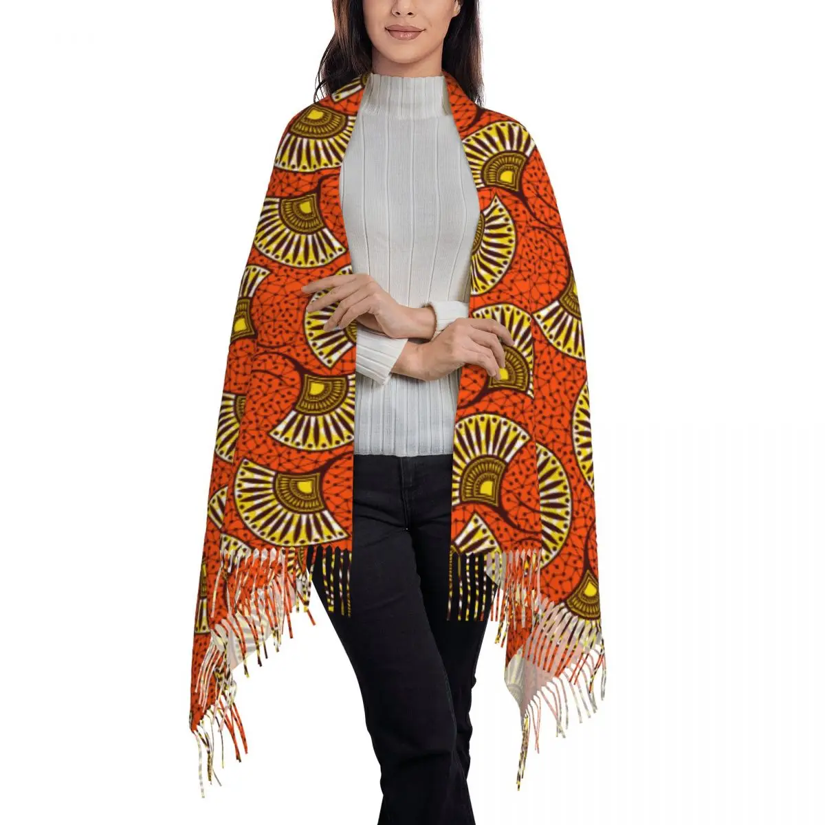 Écharpe en cachemire à pampilles africaines pour femmes, châle rond Ankara 03/Wear, motif d'impression de mode, long, automne et hiver