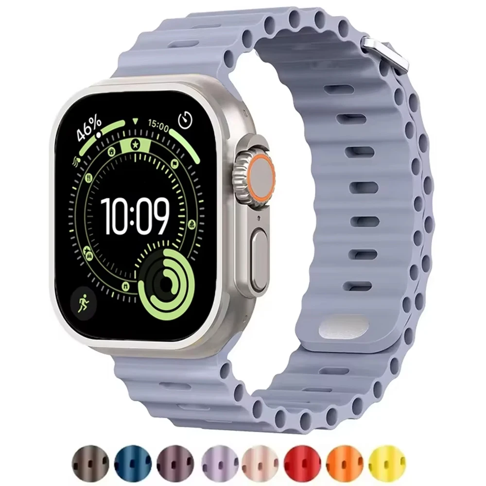 Ocean Style Solid Color Silicone Band For Apple Watch Series 11 10 9 8 7 6 5 SE Ultra Fits 49-38mm Durable Sweatproof Men