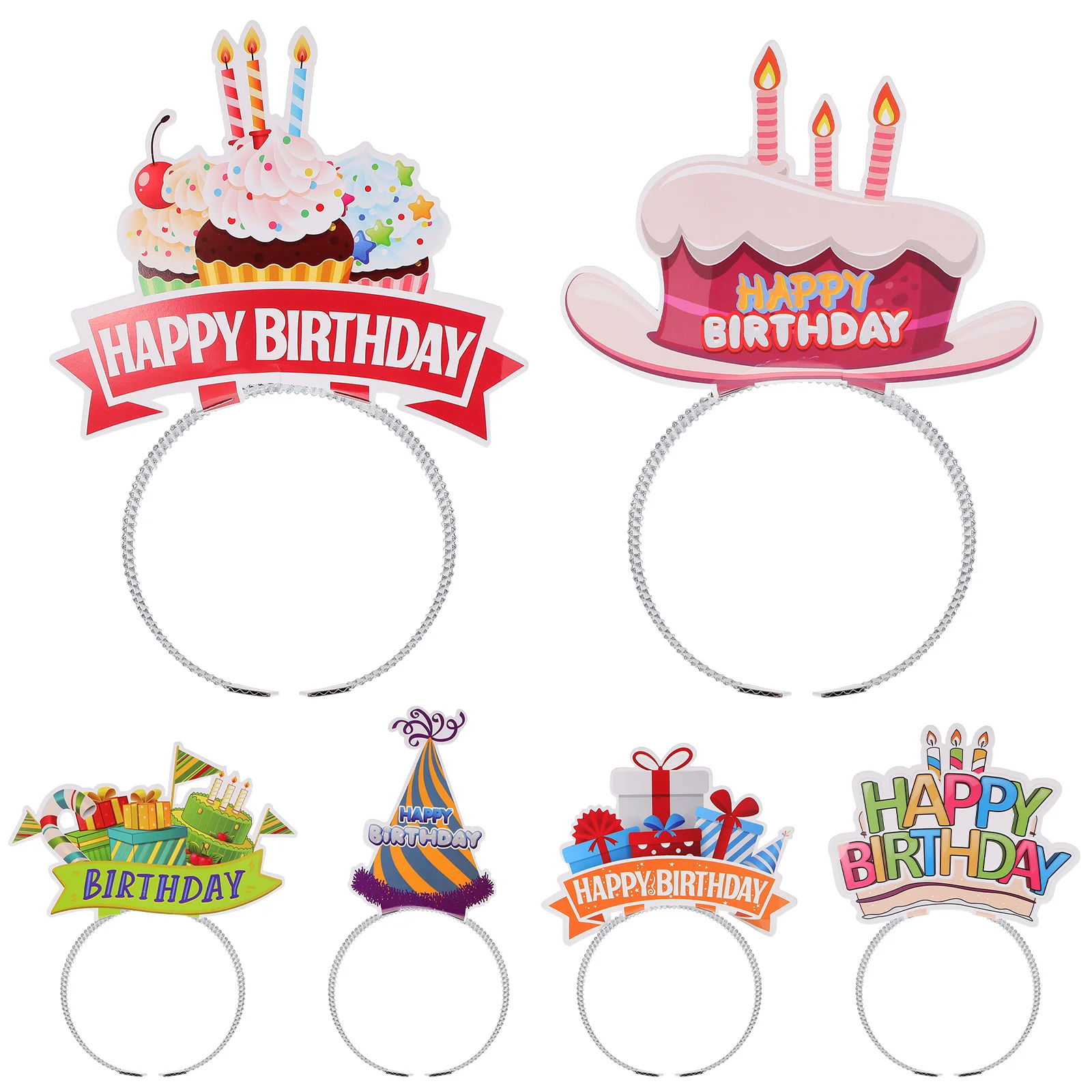 

6Pcs Happy Birthday Headbands Festive Paper Headdress for Party Hair Accessory Decoration Fun Celebration