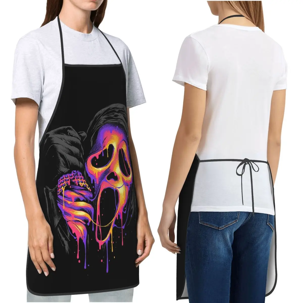 Bleeding Ghost Face Halloween Skeleton Skull Apron Chef Cooking Baking Tablier Bib Kitchen Cleaning Pinafore for Women Men