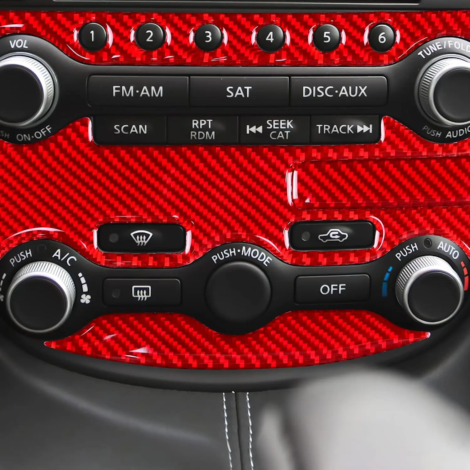 

Для Nissan 370Z Z34 2009-2022: накладка на центральную консоль (панель кнопок CD/AC) из настоящего карбона, красная, аксессуар для интерьера