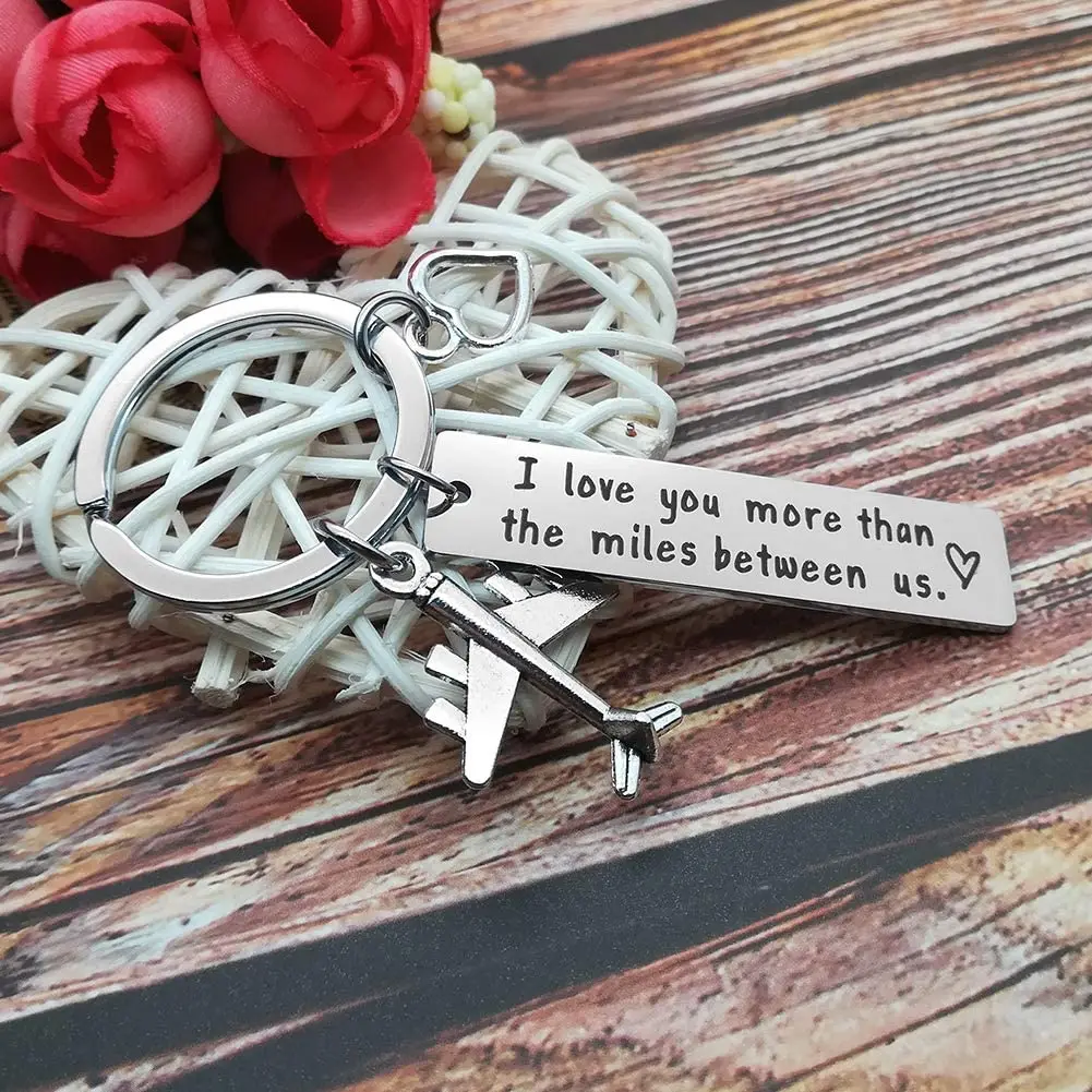 Couple Keychain Long Distance Relationship Gift for Boyfriend Girlfriend I Love You More Than The Miles Between Us Keyring