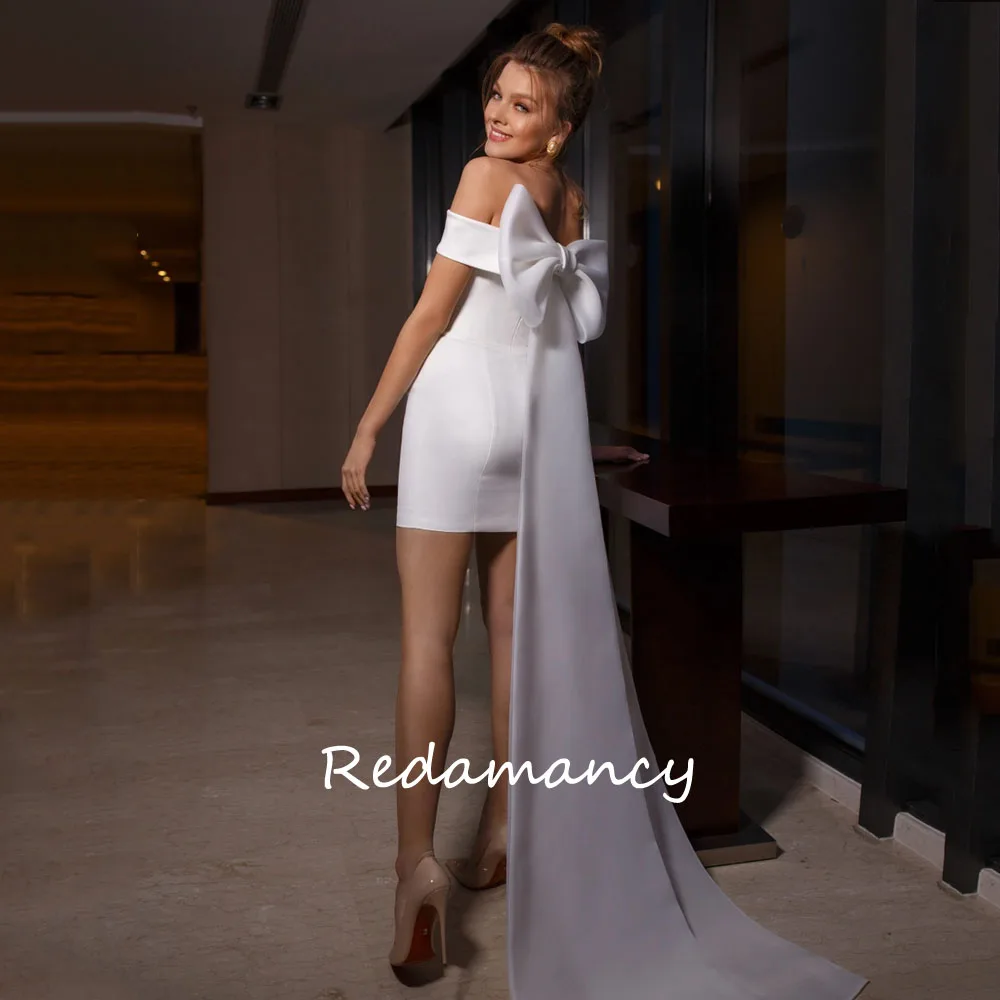 Redamancy White Off The Shoulder Mermaid Wedding Dresses 2024Backless Slim Bow Organza Floor-Length Party Dress Homecoming Dress