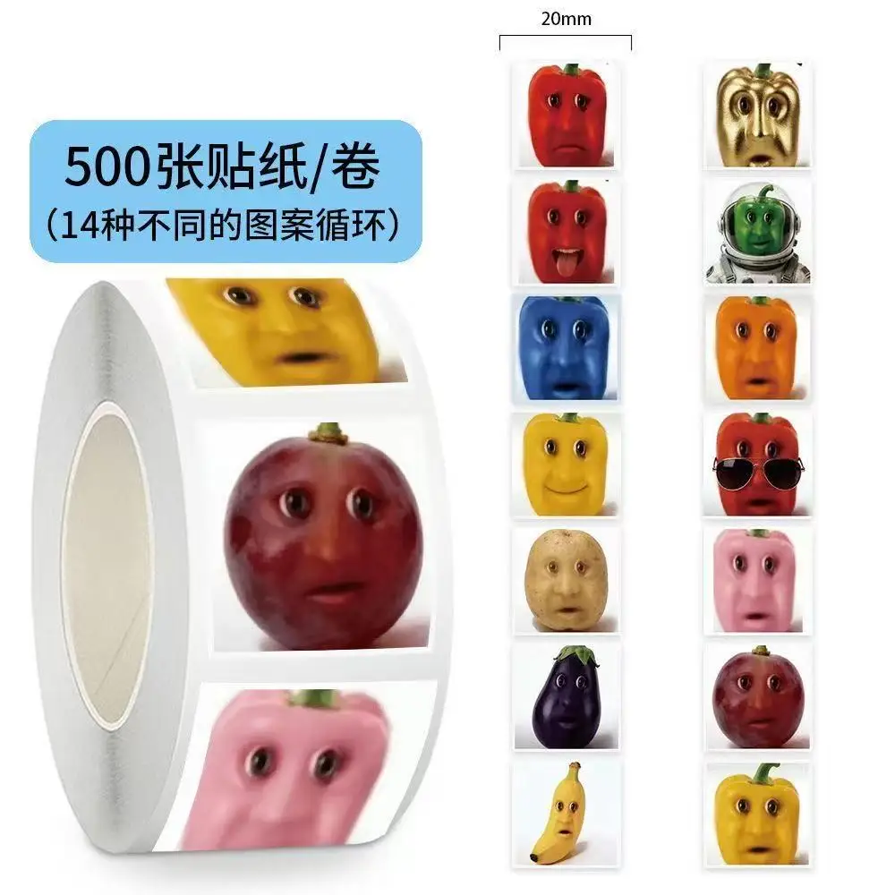 500 Stück/Rolle Gemüse-Farbige Paprika Cartoon-Siegel-Aufkleber DIY PVC Laptop-Aufkleber Dekoration Belohnungsgeschenk Spielzeug