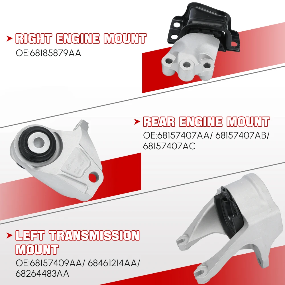 Engine Mounts & Trans Mount Set 3PCS For 14-21 Ram ProMaster 1500 2500 3500 3.6L V6 68185879AA 68157407AA 68157409AA