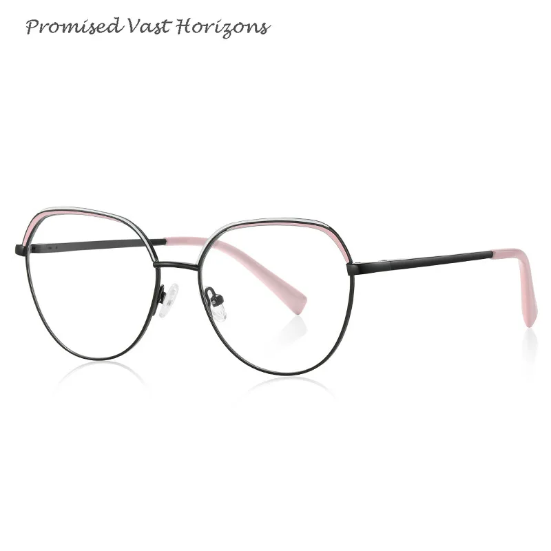 Simple Geometric Line Design Red Green Pink Double Color Gold Metal Ladies Blue Light Blocking Plano Lens Eyewear Glasses Frame