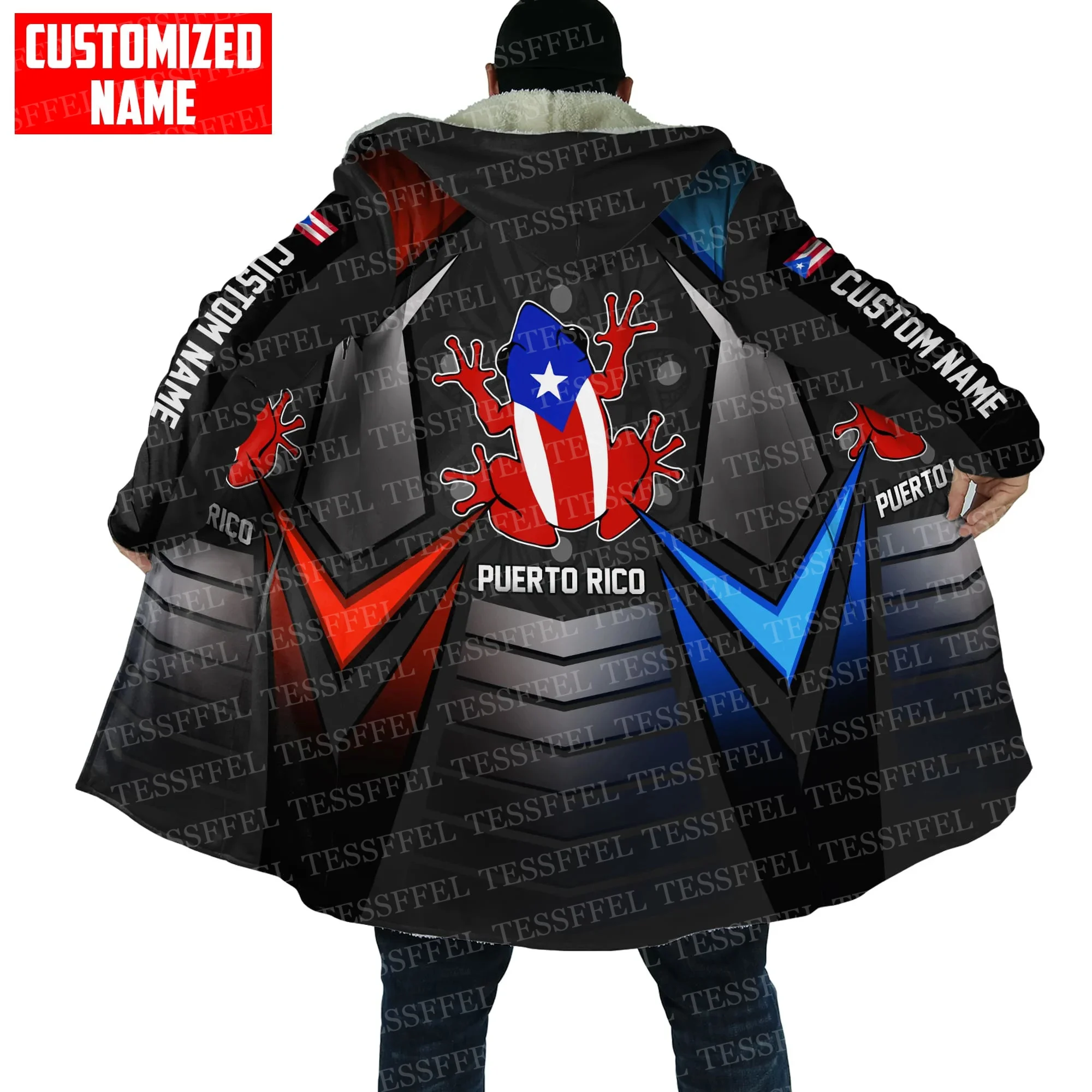 Custom Name Caribbean Sea Country Puerto Rico Graffiti Retro Harajuku 3DPrint Winter Overcoat Unisex Cloak Hoodies Causal Cape A