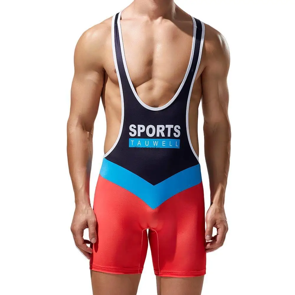 Factory brand TAUWELL Men Bodysuit Undershirts Gym Sports Vest Leotard Men Boxers Wrestling Singlets Bodybuilding Jumpsuits