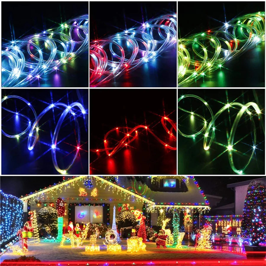 16 Color Changing Rope Lights Outdoor Garden String Lights Christmas Rope Twinkle Lights Decor Bedroom Wedding Patio Garden Lawn