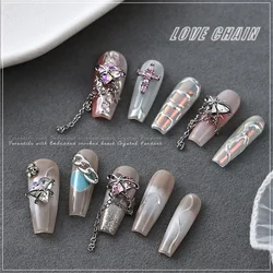 Taladro de uñas de alta calidad, cadena de plata deslumbrante, accesorios de manicura, borla, cadena de Metal, esmalte de uñas, arte Popular, 2/6 piezas