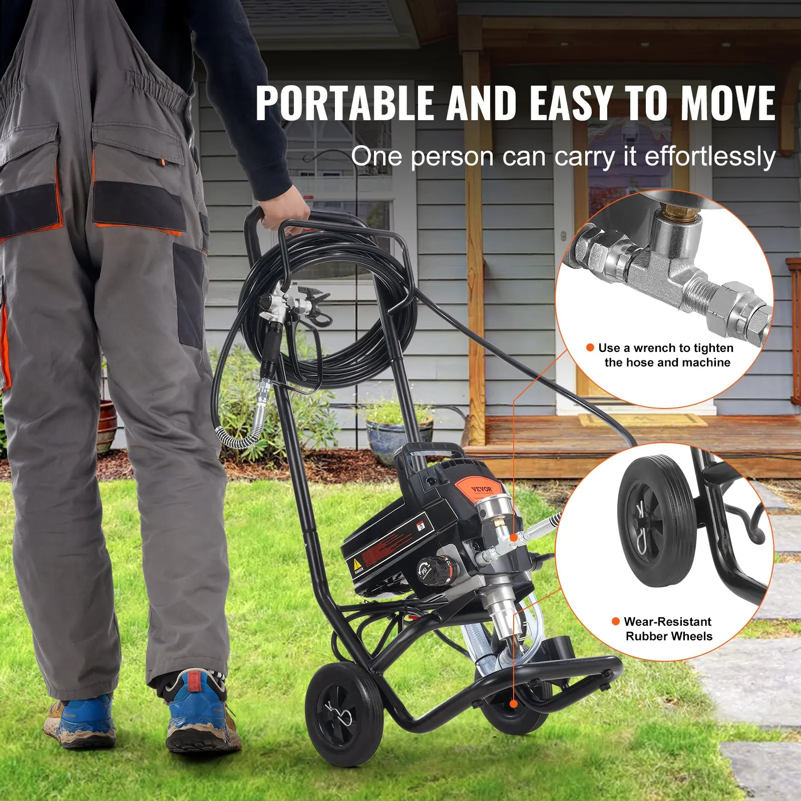 Stand Airless Paint Sprayer, 950W 3000PSI High Efficiency Electric Airless Sprayer With Cart, Paint Sprayers For Home Interior view 5