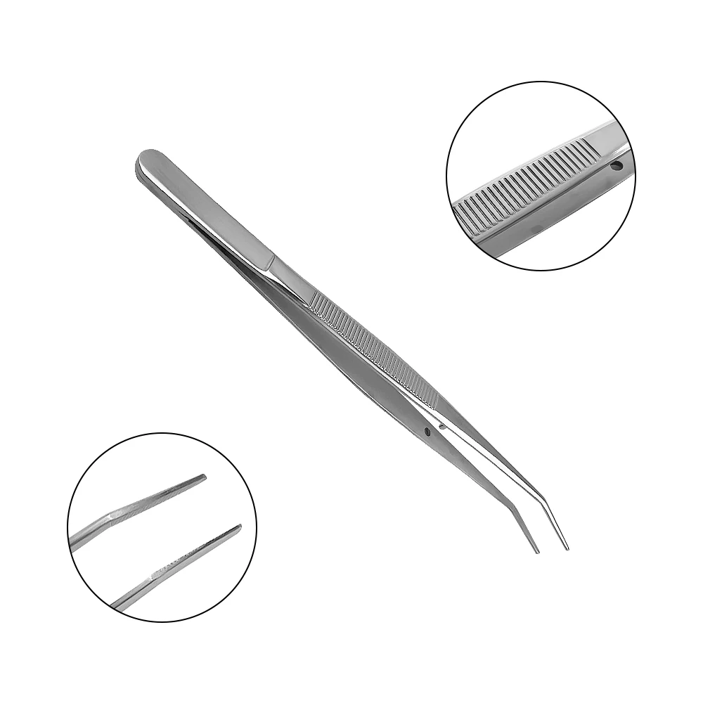 Pinset katun gigi baja tahan karat, Pinset bedah bergigi melengkung klip katun Forcep instrumen bedah medis